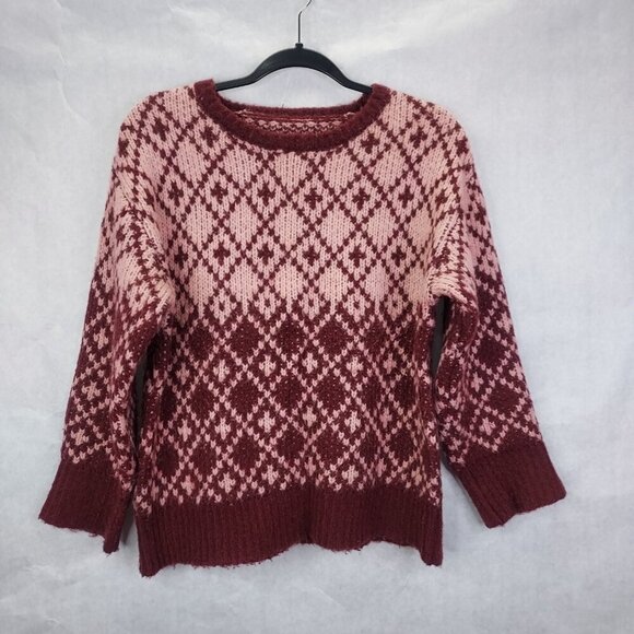 Maeve Anthropologie Siegfried Sweater Women's XS Pink Maroon Wool Argyle Preppy - Picture 2 of 12